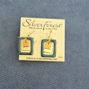 Silver Forest Blue and Gold Earrings